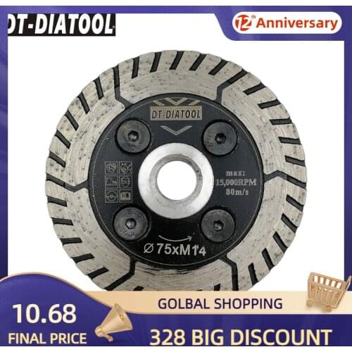 DT-DIATOOL 1pc M14 Dia 75mm Hot Pressed Diamond Dual Saw Blade Cutting Grindng Disc Cut Grind Sharpen Granite Marble Concrete