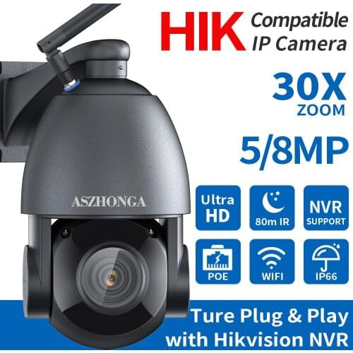 Wireless WIFI 5MP POE Security IP Camera 30X Zoom HD CCTV PTZ Outdoor Dome Surveillance Cam IR Night Vision H.265 Waterproof