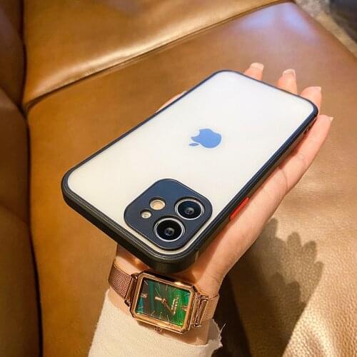 Luxury Silicone Frame Matte Clear Phone Case For iPhone 12 11 Pro Max Mini XS XR X 8 7 Plus SE2 Lens Protection Shockproof Cover
