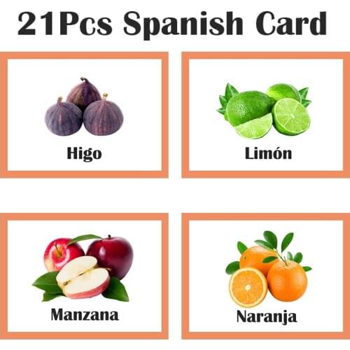 Children Baby Spanish Fruit Learning express Word Flash Card Pocket Montessori Educational Toys Word Table Games Card for Kids