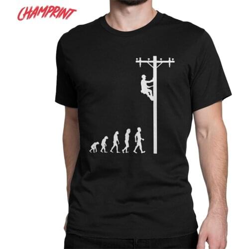 Men Human Evolution Of Lineman T Shirts Electrician Pure Cotton Tops Funny Short Sleeve Round Neck Tee Shirt Gift T-Shirt