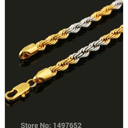 Adixyn Two Tone Mens Womens Necklace Gold Filled Necklace Rope Chain Necklace Wholesale Jewelry