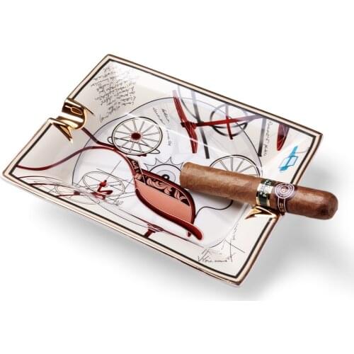 Elegant Art Grid Pattern Ceramic Luxury Cigar Ashtray Holder 2 Cigars CLG-430