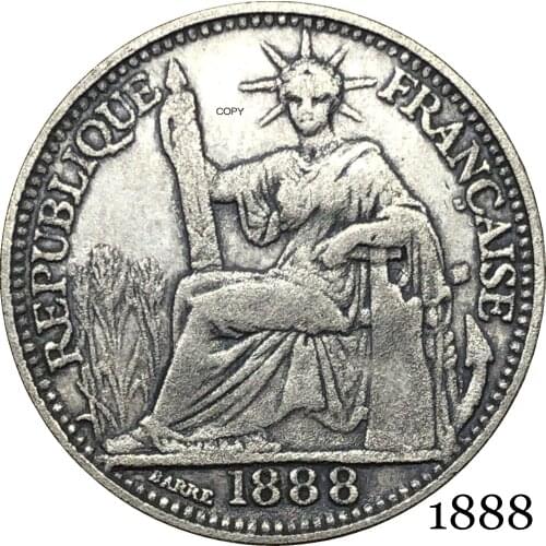 France French Indochina 1888 Barre 10 Cent Centimes Piastre Copy Coin Cupronickel Silver Plated Republica Francaise Replica