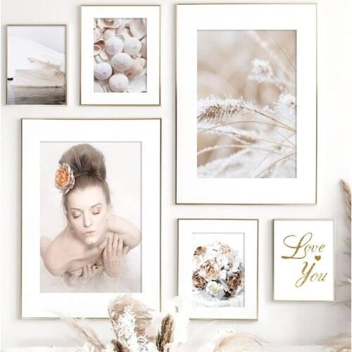 Holding Flowers Woman Glacier Reed Seashell Wall Art Canvas Painting Nordic Posters And Prints Decor Pictures For Living Room