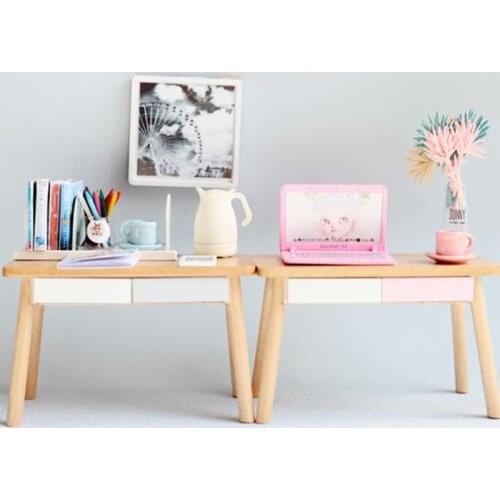 1/12 Dollhouse Miniature Nordic Desk Computer Desk Side Table Toys DIY Furniture Pretend Doll House Decoration Accessories