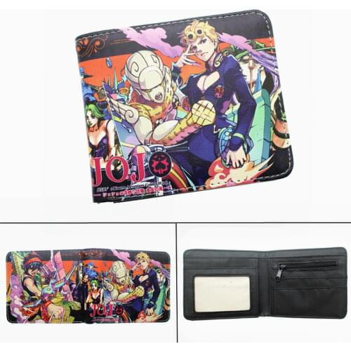 Anime JoJos Bizarre Adventure PU Bifold Wallet Boys Coin Pocket Short Leather Photo Card Holder Layers Cartoon Print Purse Gift