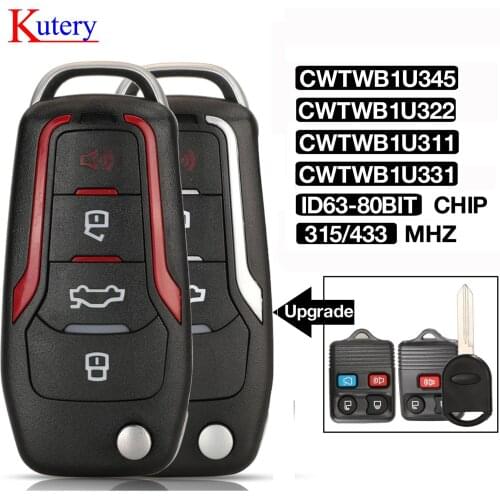 Kutery 5PCS CWTWB1U311 315/433 MHZ ID63-80Bit Chip Flip Remote Control Car Key 4BTN For Ford Crown Victoria For Lincoln Aviator