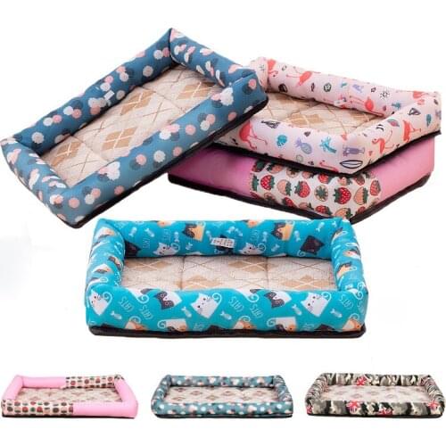 Cooling Summer Puppy Beds Cat Sofa Dogs Blanket Washable Wear-Resisting Breathable Ice Silk Pet Furniture Supplies Accessories