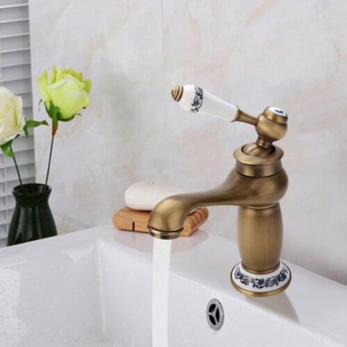 Mayitr Antique Brass Kitchen Faucet Single Handle Hot & Cold Mixer Tap Bathroom Kitchen Faucet Ceramic Handle
