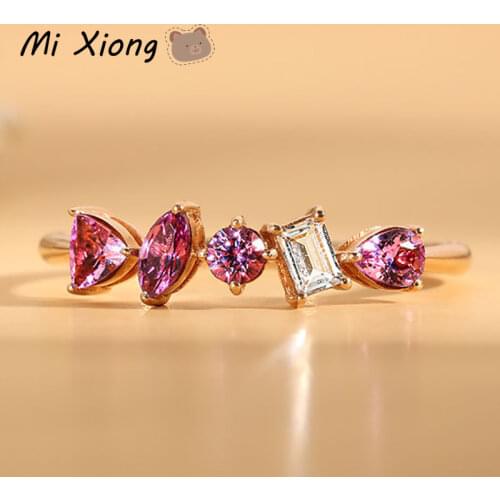 Mi Xiong s925 sterling silver geometric irregular shape crystal ring rose gold light luxury elegant charm ladies prom gift
