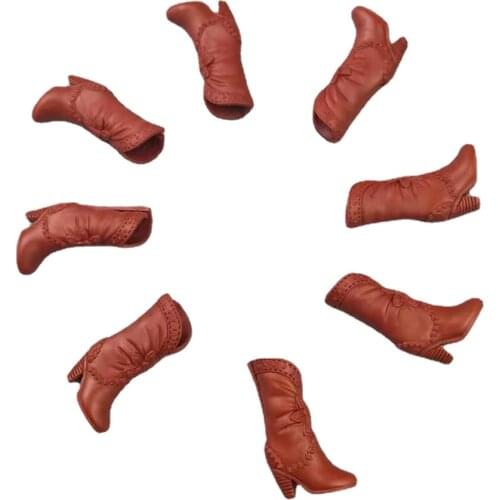 Fashion Brown Floral High Heel Booties Boots For Barbie Doll Shoes Sandals Princess Foot Wear 1/6 Dollhouse Accessories Kids Toy