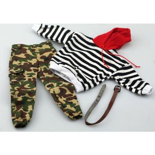 1/6 Male Figure Clothes Accessory Black and White Stripes Sweaters & Closing Camouflage Pants Trousers for 12'' Action Figure