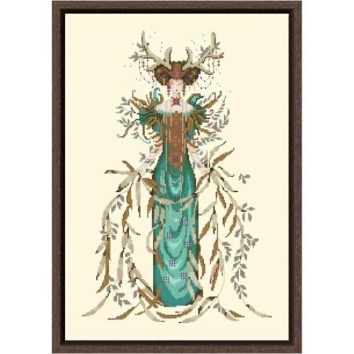 Dreampattern Cathedral Woods Goddess cross stitch kit beads pattern design 18ct 14ct 11ct light yellow count canvas embroidery