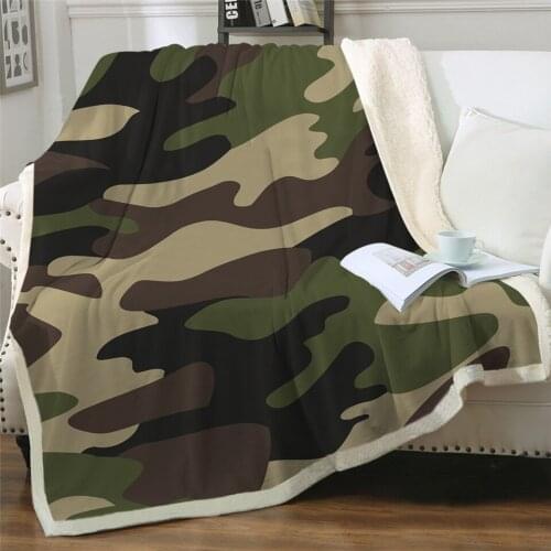 Newest Camo Fleece Throw Blanket Brown Green Camouflage Sherpa Blanket Soft Warm Camping Fashion Blanket