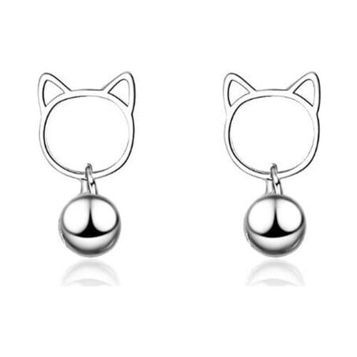 New Fashion Cute Animal Temperament 925 Sterling Silver Jewelry Personality Bells Cat Exquisite Stud Earrings SE672