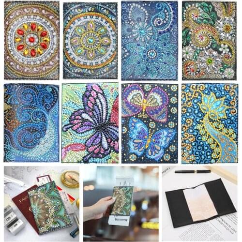 DIY 5D Diamond Painting Passport Covers PU Leather Passport Holder Passport Protective Cover Special Shaped Crystal Rhinestone