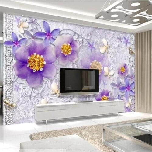 Beibehang Custom wallpaper noble gorgeous purple European flower 3d stereo TV background wall 5d living room mural 8d wallpaper