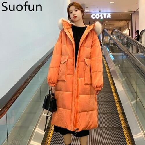 Solid X-Long Cape Big Cat Wool Collar Down Orange Korean Version Loose Big Bag Long Fat Ladies Plus Size Winter Jackets