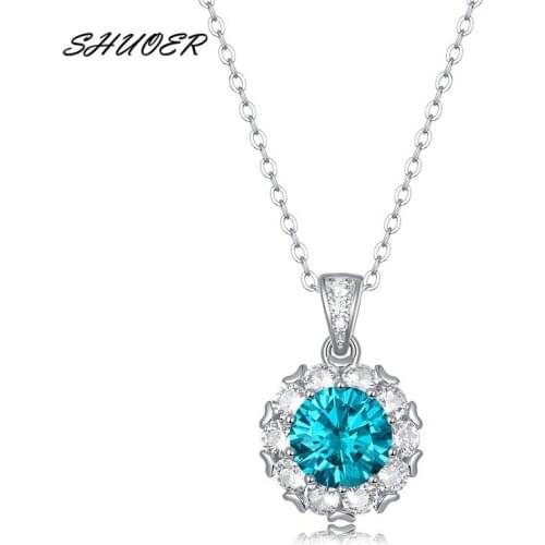 Classic 925 Sterling Silver Round Brilliant Cut Pass Diamond Tester 3 ct Blue Moissanite Mermaid Tears Pendant Necklace Jewelry