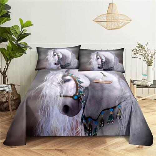 Beautiful Horse 0.9/1.2/1.5/1.8/2.0m Digital Printing Polyester Bed Flat Sheet With Pillowcase Print Bedding Set