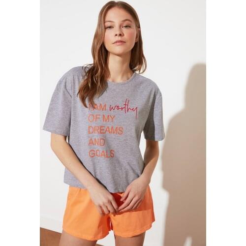 Trendyol Gray Printed Knitted Pajamas Set THMSS21PT0735