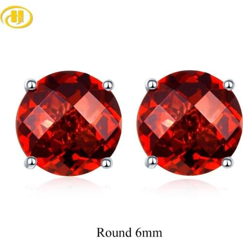 Hutang Natural Red Garnet Round 6mm 2.16 Carats 14K White Gold Classic Simple Earring for Women Birthday Anniversary Gifts