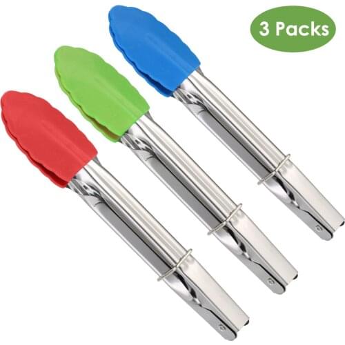 3Pcs 7inch Silicone Tip Stainless Steel Tongs Food Tongs For BBQ Cooking Food Serving Food Serving Tongs Kitchen Tools