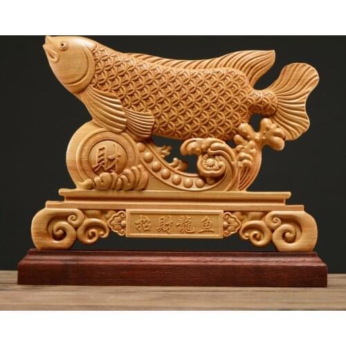 Thuja Wood 25CM Rich Fish Sculpture Decorative Dish Double Sided Hollow Wood Carving Gift Lucky Animal Collection Home Decor