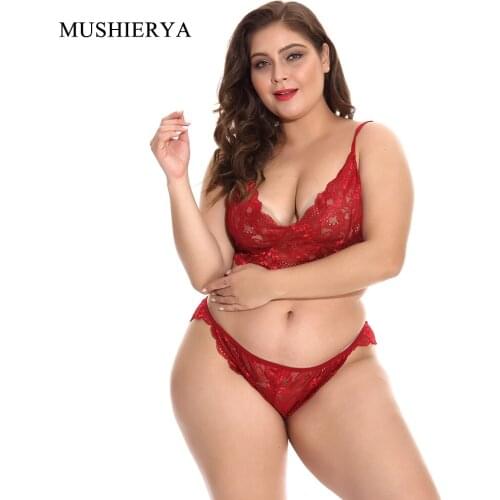 MUSHIERYA Sexy Lingerie Set Plus Size Erotic Women Mesh Transparent Triangle Brassiere+Briefs Underwear Bandage Lenceria Costume