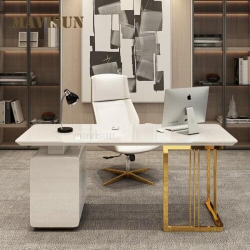 Light Luxury Small Apartment Computer Desk White Modern Minimalist Writing Desk For Home Or Office Study Furniture Combination