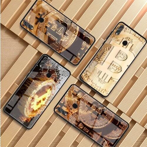 BITCOIN coins Funny Tempered Glass Phone Case For Huawei P20 P30 P40 P40 Lite Pro Psmart Mate 20 30 Cover Shell