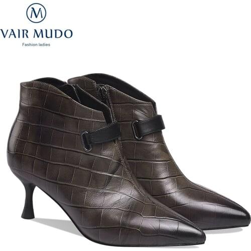 VAIR MUDO Women Ankle Eleagnt Work & Safety Shoes Black Genuine Leather High Thin Heels Solid Fashion Elegant Autumn WM-X181-C