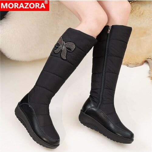 MORAZORA Size 35-44 Zipper Warm Down Winter Snow Boots Women Shoes Zipper Thick Fur Knee High Boots Platform Shoes Waterproof