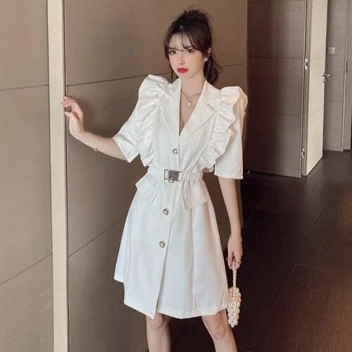 2021 Summer New French Style Sashes Office Lady Mini Suit Dress Women Fashion Lightly Mature A-line Solid Color Above Knee Dress