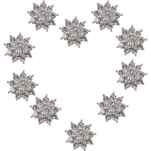 10x 17mm Metal Diamante Flower Buttons Crystal Buttons Flatback Embellishments DIY Accessories Sewing Wedding Decorations