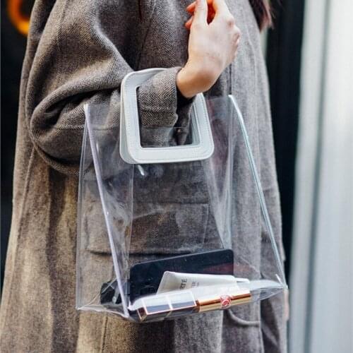 2pcs/lot Transparent Pvc Handbags Customized DIY Network HOT Bag Activity Gift Sack High Archives Cosmetics Packing Shopping Bag