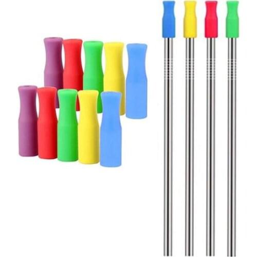 2000pcs/lot 8 Colors Stock Silicone Tips for Stainless Steel Straws Tooth Collision Prevention Straws Cover Silicone Tubes SN450