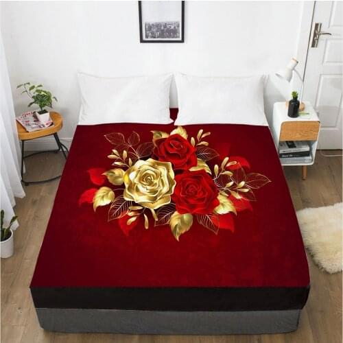 3D HD Digital Printing Custom Bed Sheet With Elastic,Fitted Sheet Twin Full Wedding rose Bedding Mattress Cover 90x200cm