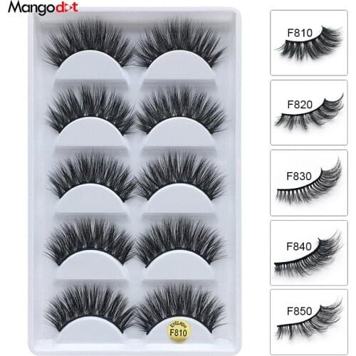 Mangodot 5 Pairs Mink Lashes 3D Mink Eyelashes Cruelty free Lashes Handmade Natural Eyelashes Wispies False Lash Makeup F810