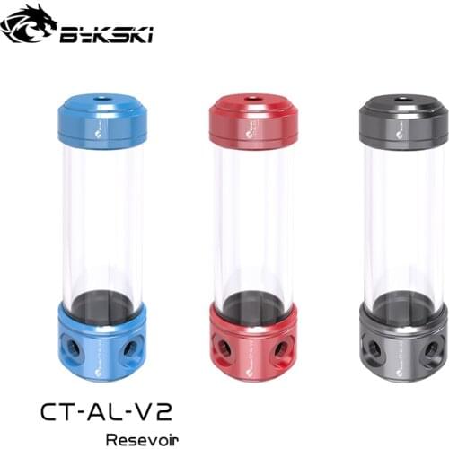 Bykski Red/blue/gun Reservoir 150/200/260mm Length Acrylic Water Tank Aluminum Cover Transperant 3 Outlets Water Cooler CT-AL-V2