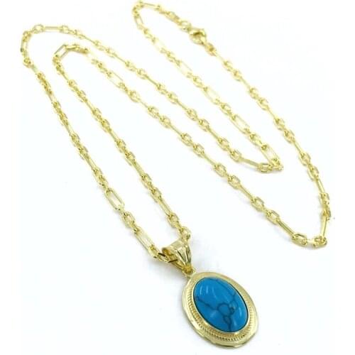Şeyma Chain 60 cm Turquoise Trend End Gold Plated Silver Necklace