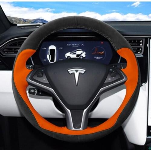 Suitable for Tesla Moel 3 Moel x Moel s Moel Y hand-stitched suede steering wheel cover leather grip cover