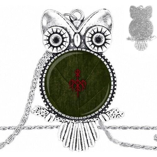 EJ Glaze Viking Peace Rune Glass Cabochon Choker Pendant Owl Necklace Bronze Color Jewelry For Women Kids