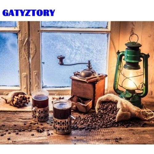 GATYZTORY DIY Oil Painting By Numbers Kits HandPainted Gift Oil Lamp Cocoa Picture By Number Acrylic For Home Wall Artwork