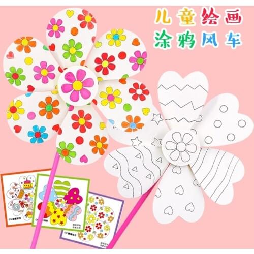 Toys for Children Crafts Kids DIY Painting Graffiti Blank Windmilln Learning Education Toys Montessori Teaching Aids Toy