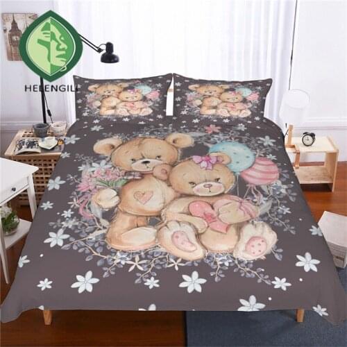 HELENGILI 3D Bedding Set Teddy Bear Print Duvet Cover Set Lifelike Bedclothes with Pillowcase Bed Set Home Textiles #TED-09