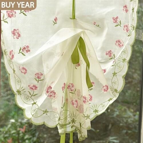 Short Roman Jacquard Purple Peacock Flower Kitchen Window Tulles Fabric Transparent Fabric Hot Selling Curtains European Style