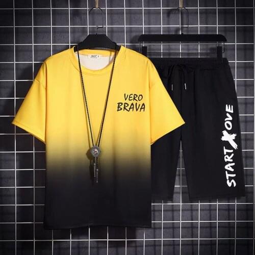 Summer Mens Sets Harajuku Fashion Joggers Tracksuit Men Short Sleeve T Shirts+Casual Sports Shorts Men Clothing Tracksuit Sets