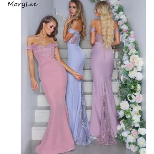 Lace Bridesmaid Dresses V-Neck Off The Shoulder Mermaid Bridesmaid Dresses Silk Satin Side Slit Wedding Party Bridesmaid Gowns